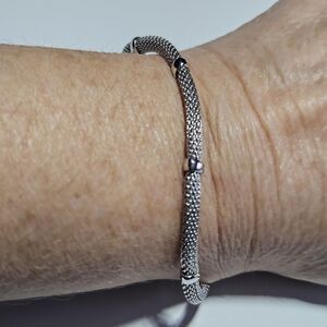 Vintage Emmons Silver Tone Mesh Station Ball Bracelet 7.5"